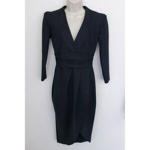 Chiara Boni La Petite Robe Dress Size 44 Black V-Neck Ruched Cocktail Made Italy